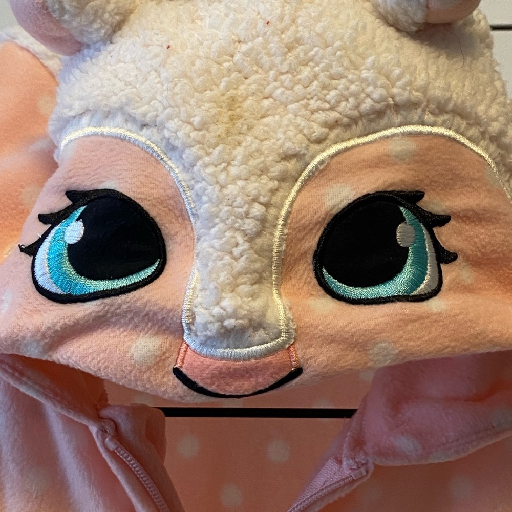 Cat & Jack Girls XL pastel pink & white lamb onesie pajamas w/ front fuzzy heart